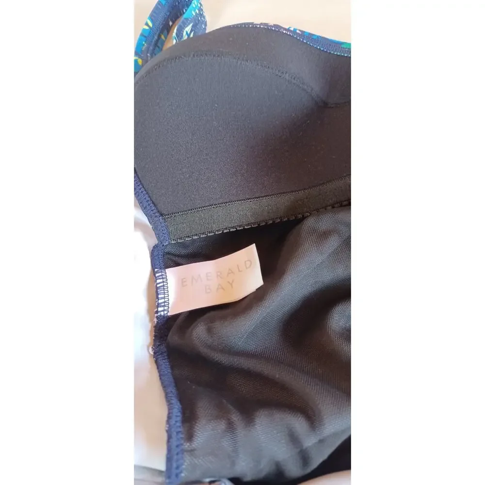 Emerald Bay Women's Size 14 Blue Tropical Leaf One Piece Tummy Control Swimsuit - Picture 5 of 7